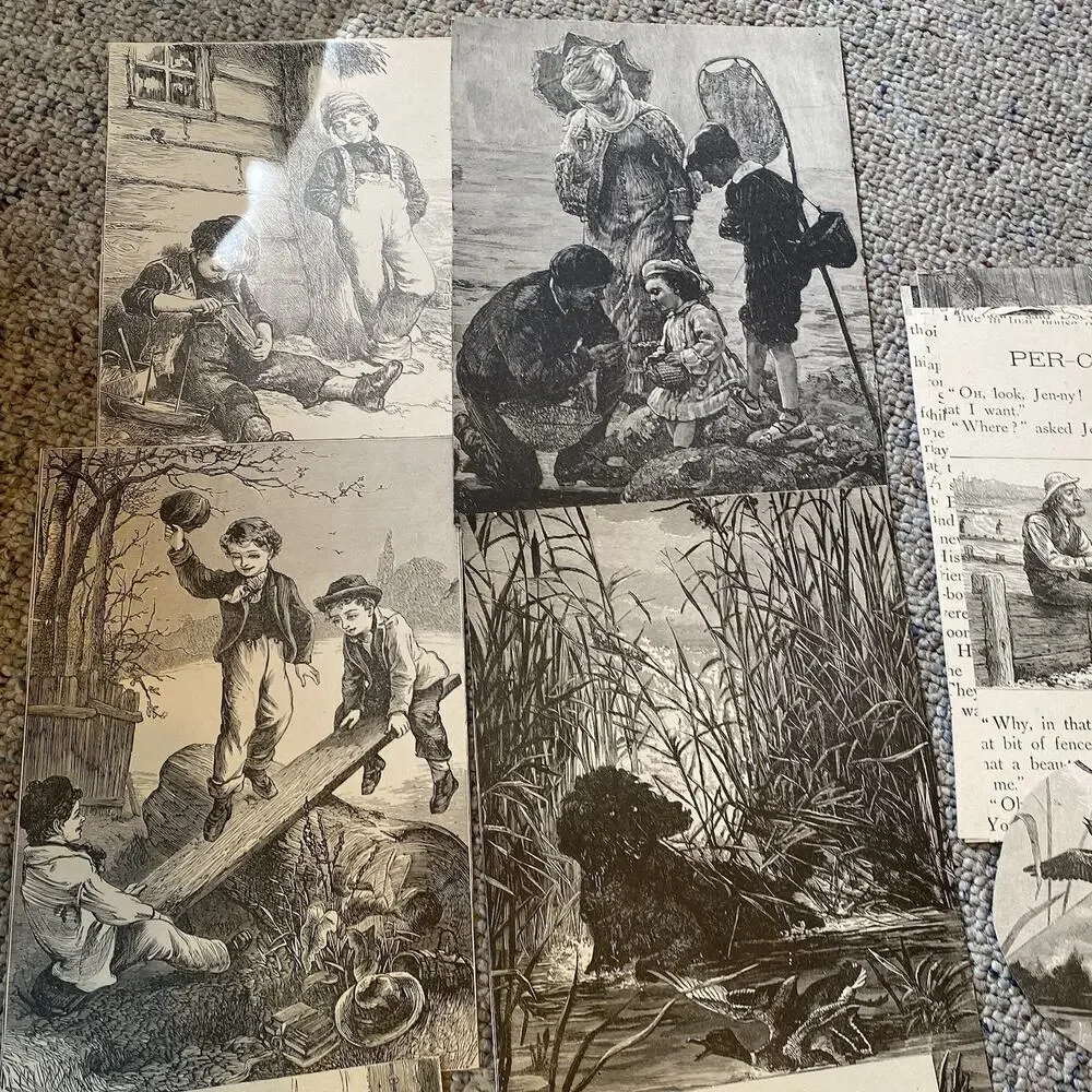 Antique 1900s Drawings Storybook Cut Collection Lot Blank Cream Different Story